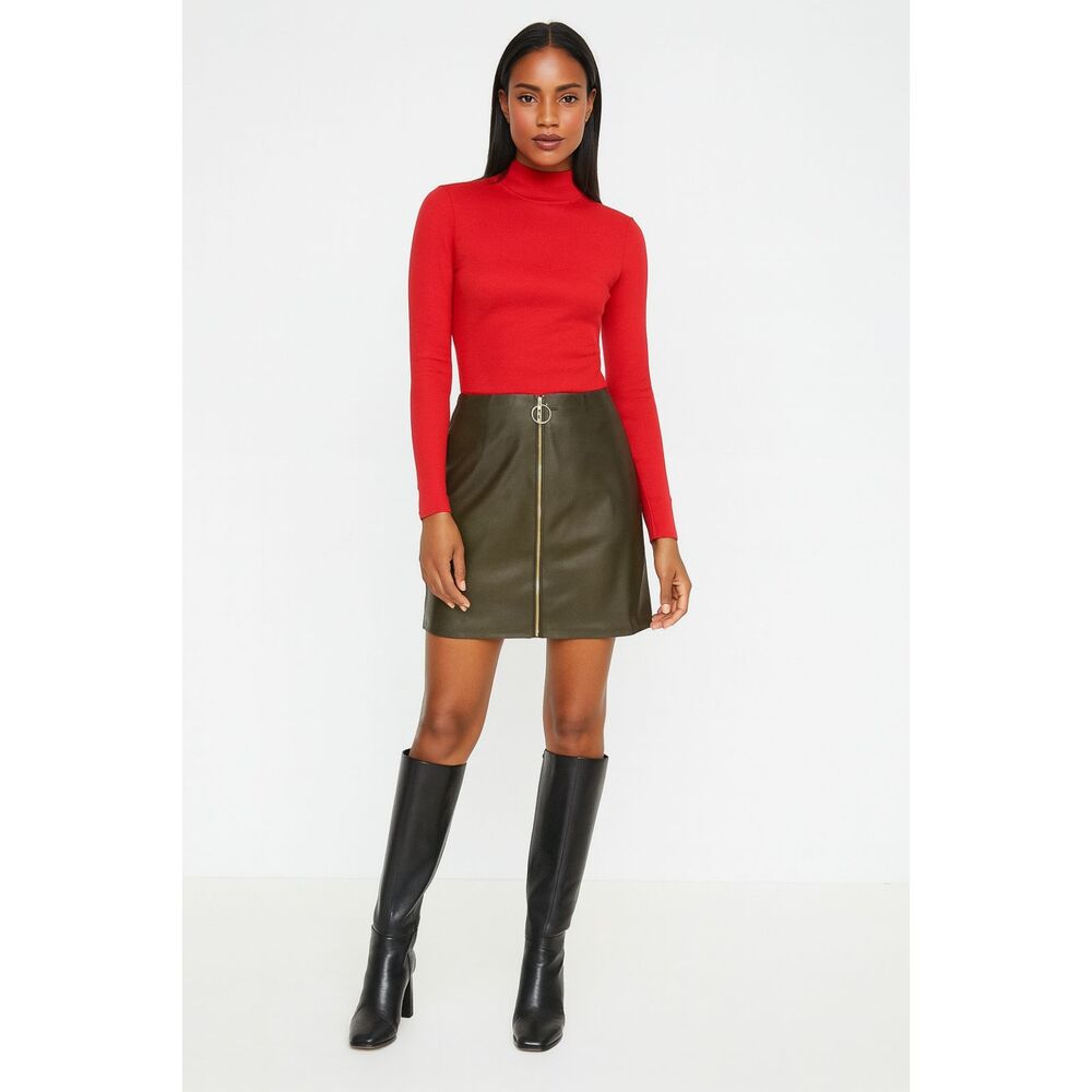 Trina Turk Olive Green Faux Leather Skirt – Size 14 – NWT